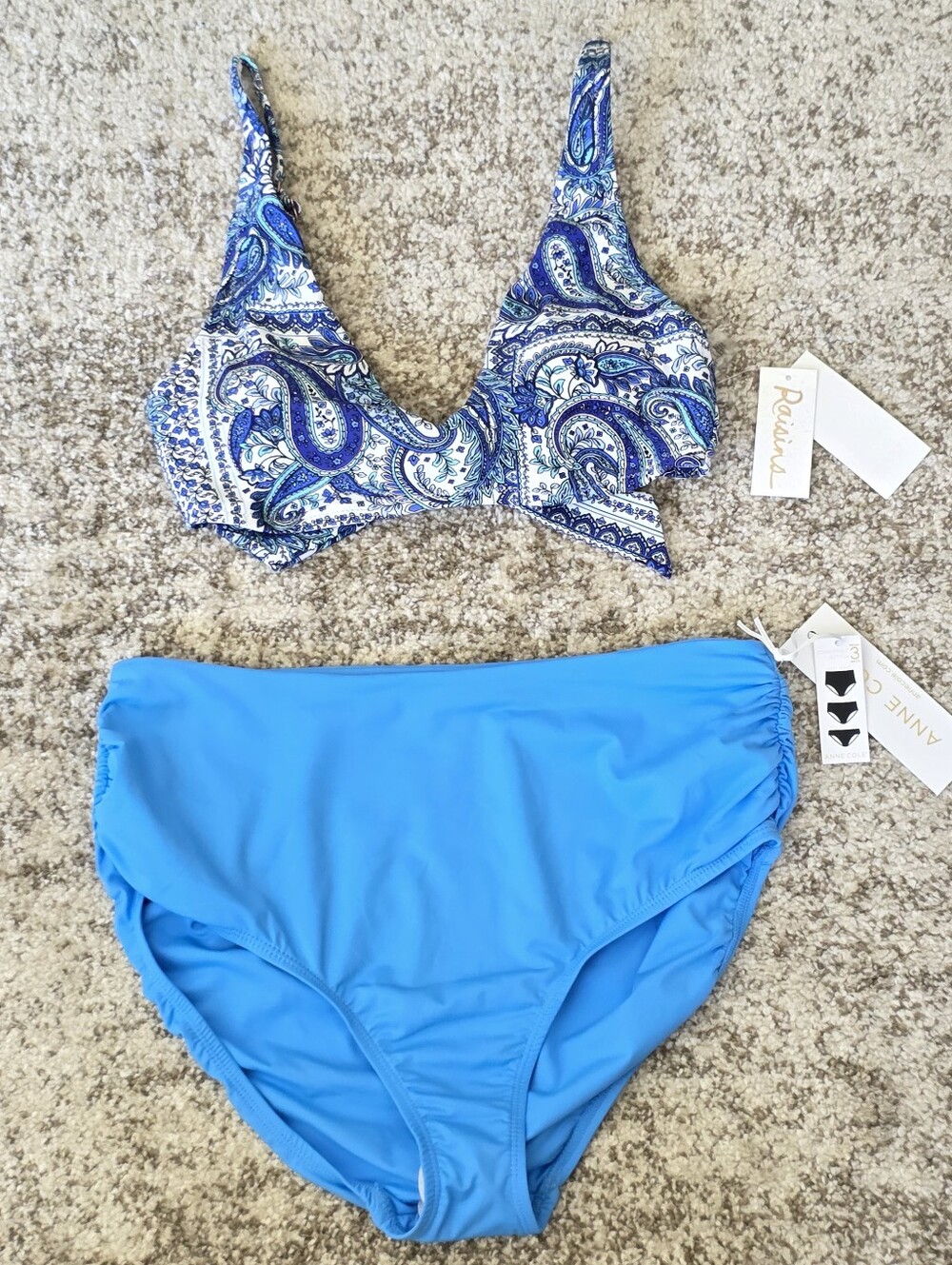 NWT Raisins Paisley Pisces Bikini Bra Top S Anne Cole Convertible Bottoms M Set